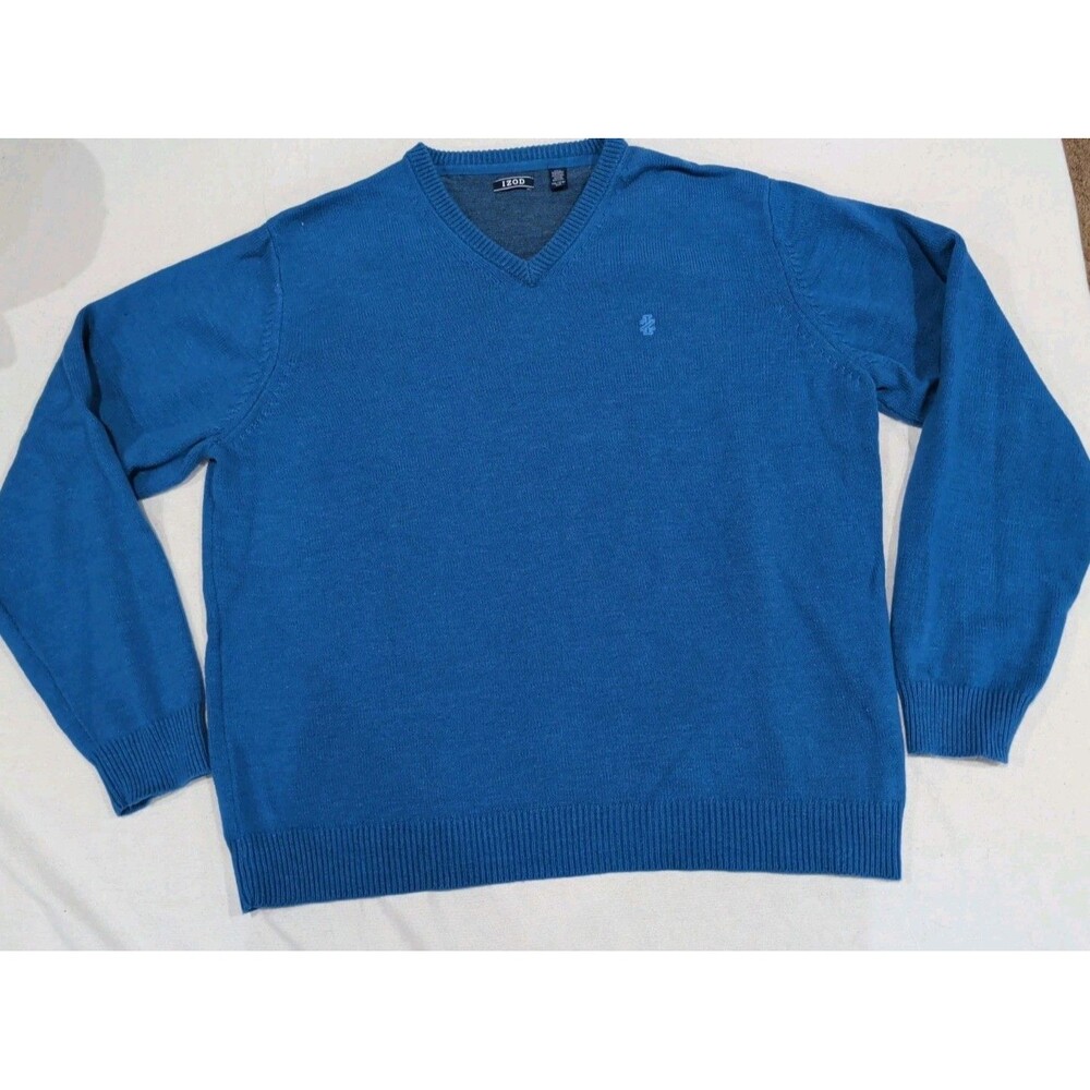 IZOD Premium Essentials Classic-Fit V-Neck Blue Cotton Acrylic Sweater Men's 2XL